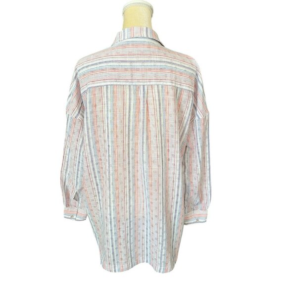 Maeve Anthropologie Breckenridge Striped Button Up Tunic Blouse Shirt SZ Medium - Picture 4 of 10